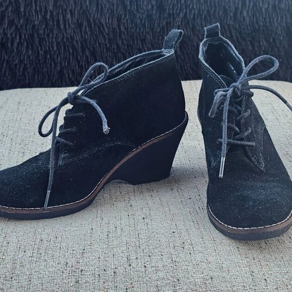 White Mountain Women Wedge Bootie Black Suede Leather Lace Up Shoes Size 8.5 - Picture 4 of 12